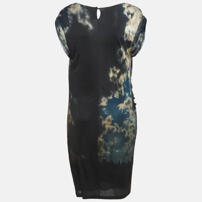 Roberto Cavalli Blue Printed Jersey Short Dress In Black