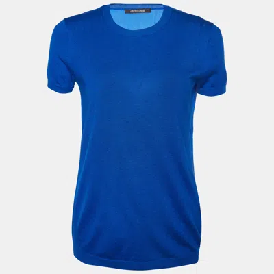 Pre-owned Roberto Cavalli Blue Silk & Cashmere Short Sleeve Jumper S
