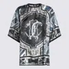 Roberto Cavalli T-shirt With Mirror Snake Monogram And Marble Print In Blue