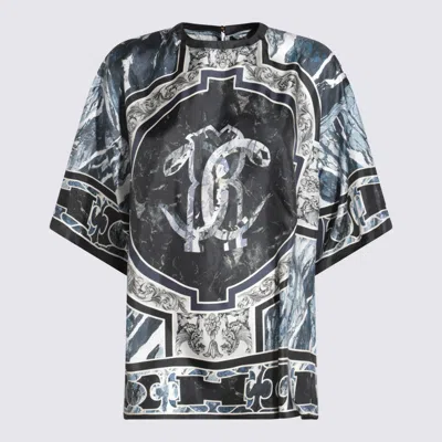 ROBERTO CAVALLI BLUE SILK T-SHIRT