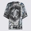Roberto Cavalli T-shirt With Mirror Snake Monogram And Marble Print