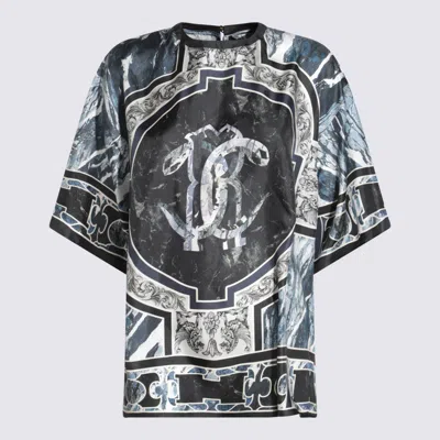 ROBERTO CAVALLI ROBERTO CAVALLI BLUE SILK T-SHIRT