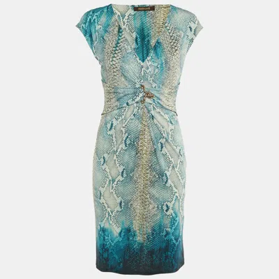 Pre-owned Roberto Cavalli Blue Snake Print Jersey Sleeveless Dress M