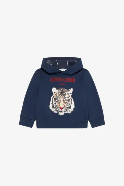 Roberto Cavalli Blue Sweatshirt With Tiger Print