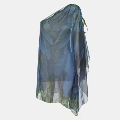 Pre-owned Roberto Cavalli Blue/green Chiffon Off Shoulder Top M