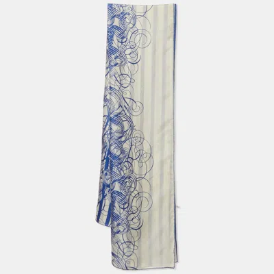 Pre-owned Roberto Cavalli Blue/white Striped Silk Scarf