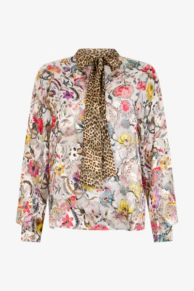 Roberto Cavalli Blouse With Florentine Flowers Print In Multi