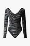 Roberto Cavalli Body Suit With Zebra And Tiger Skin Pattern In Nero/bianco