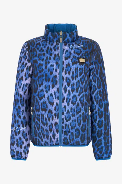 Roberto Cavalli Bomber In Leopard Print In Blue