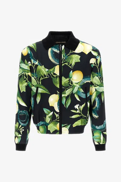 Roberto Cavalli Bomber With Lemon Print In Black