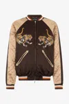 Roberto Cavalli Tiger-embroidered Quilted Bomber Jacket In Brown