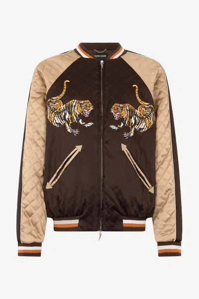 Roberto Cavalli Bomber Jacket With Tigers In Brown