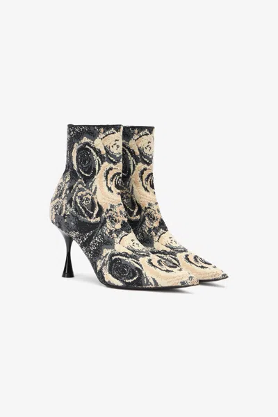 ROBERTO CAVALLI STIEFELETTEN MIT INTARSIENMOTIV IN FORM EINER ROSE