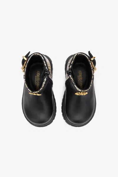 Roberto Cavalli Babies' Boots With Buckles And Jaguar Skin Inserts In Black