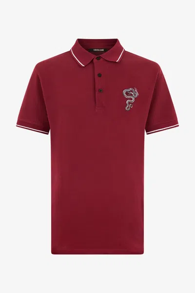 Roberto Cavalli Bordeaux Polo With Snake Embroidery In Red