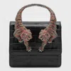 Roberto Cavalli Crocodile Texture Cross-body Bag With Chain Strap In Black
