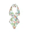 Roberto Cavalli Botanical-print Cut-out Swimsuit In Multicolor