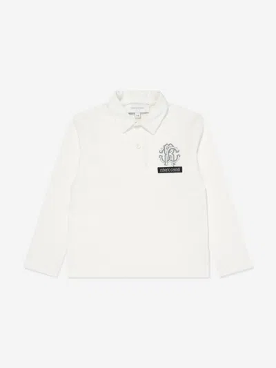 Roberto Cavalli Kids'  Boys Long Sleeve Logo Polo Shirt In White