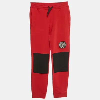 Pre-owned Roberto Cavalli Boys Red Logo Silicon Patch Fleece Pants M