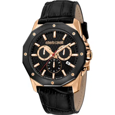 Roberto Cavalli By Franck Muller Embossed Leather Strap Watch, 42mm In Black
