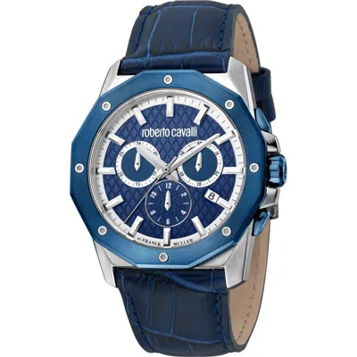 Roberto Cavalli By Franck Muller Embossed Leather Strap Watch, 42mm In Blue