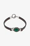 Roberto Cavalli Leather Chain-link Green-stone Bracelet In Brown