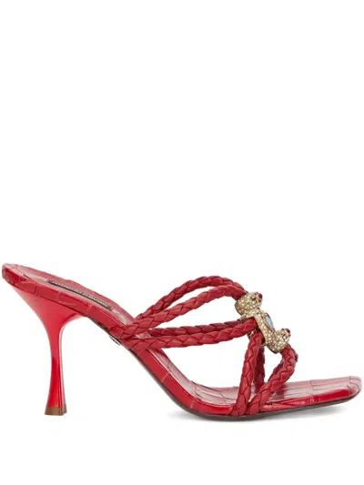 Roberto Cavalli Braided Jewel-embellished Sandals In Red