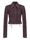 Roberto Cavalli Braided Leather Bomber Jacket In Brown