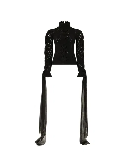 Roberto Cavalli Braided-detail Pointelle-knit Sweater In Black