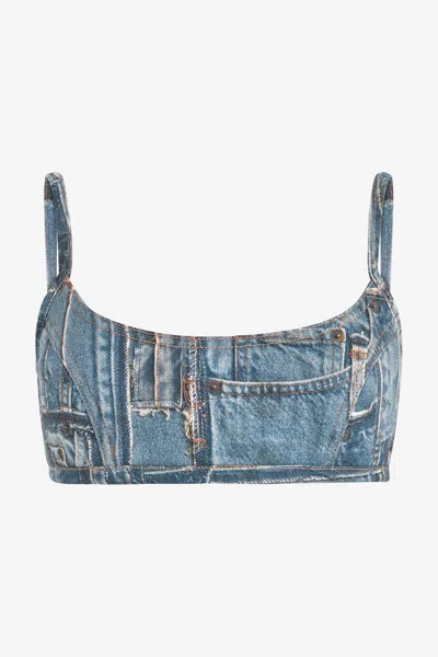 Roberto Cavalli Bralette In Denim Patchwork Capsule Collection