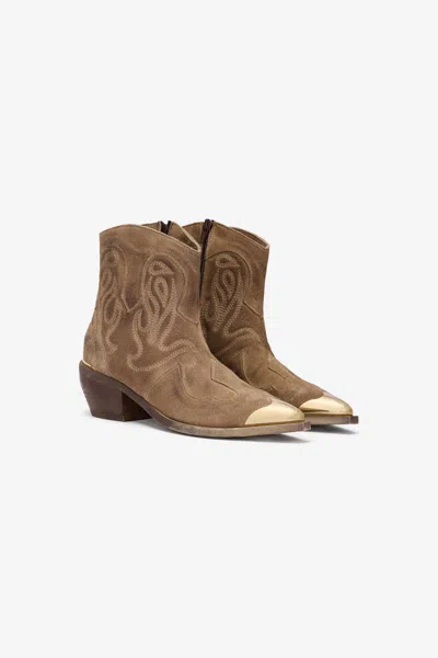 Roberto Cavalli Brown Leather Texan Boots In Multi