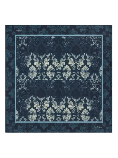 Roberto Cavalli Brocade-print Silk Scarf In Blue