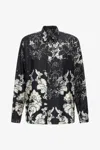 Roberto Cavalli Broccato Print Silk Shirt In Black