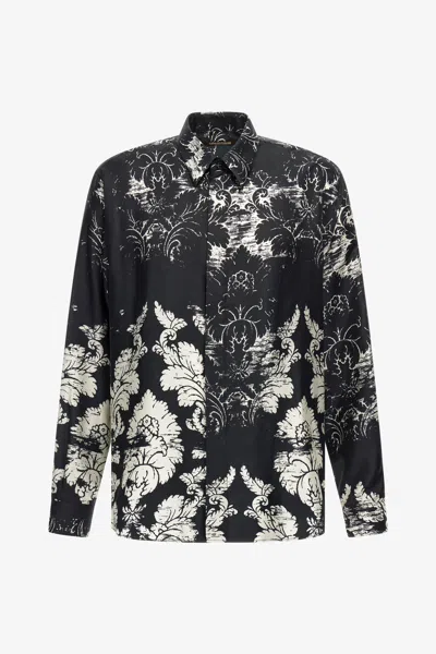 Roberto Cavalli Broccato Print Silk Shirt In Black