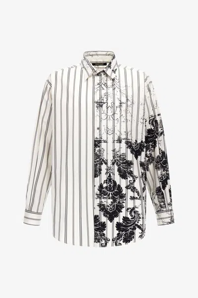 Roberto Cavalli Broccato Print Silk Shirt In White