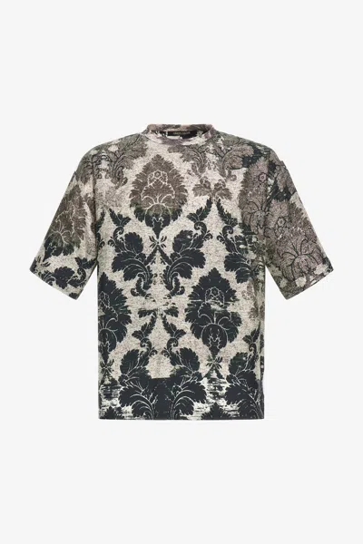 Roberto Cavalli Broccato Print T-shirt In Black/white
