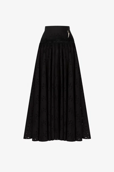 Roberto Cavalli Broderie Anglaise A-line Skirt In Black