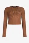 Roberto Cavalli Bronze Lurex Crop Top With Ring Detail In Brown
