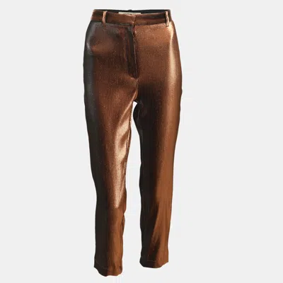 Pre-owned Roberto Cavalli Bronze Stretch Lurex Trousers L In Brown