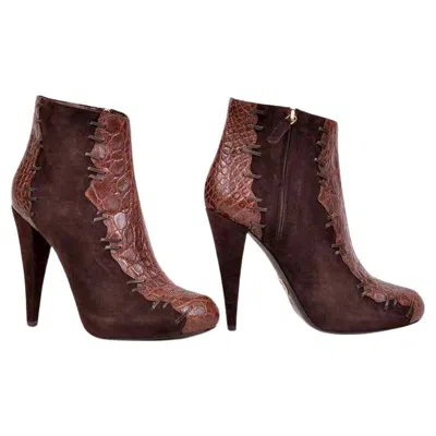 Pre-owned Roberto Cavalli Brown Alligator And Suede Ankle Boots. Size 39 - 9 Nwt