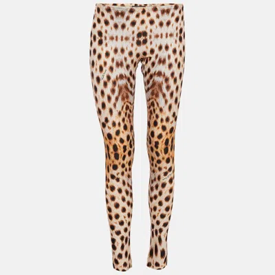 Pre-owned Roberto Cavalli Brown Cheetah Print Jersey Leggings M