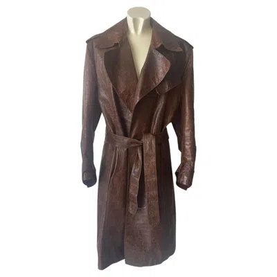 Pre-owned Roberto Cavalli Brown Crocodile-print Leather Coat, Late 1990s