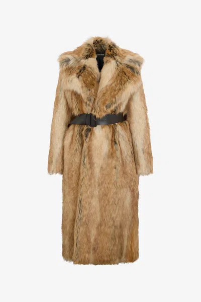 Roberto Cavalli Brown Faux Fur Coat