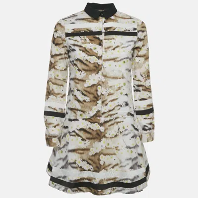Pre-owned Roberto Cavalli Brown Floral Print Cotton Mini Dress Xs