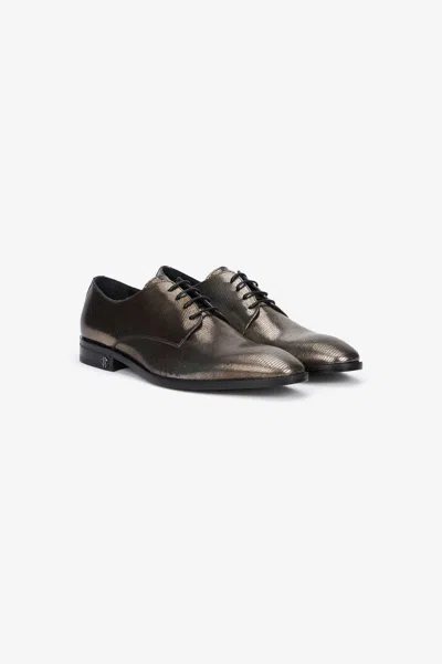 Roberto Cavalli Brown Lace-up Leather Loafers With Python Effect