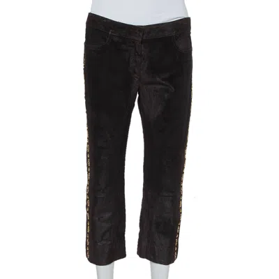 Roberto Cavalli Brown Leather Vintage Cropped Trousers In Black
