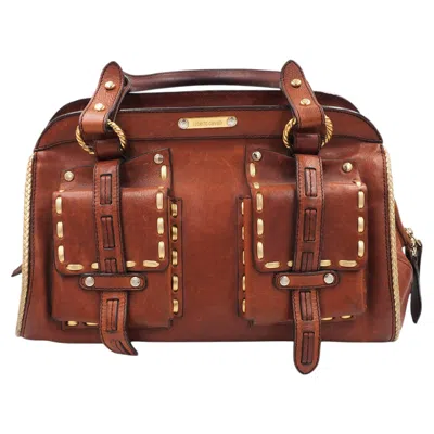 Pre-owned Roberto Cavalli Brown Leather W Gold Trim Purse