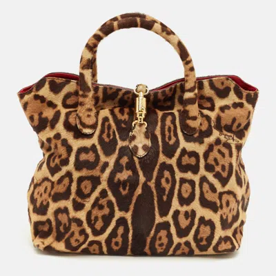 Pre-owned Roberto Cavalli Brown Leopard Print Calf Hair Tote