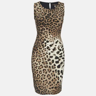 Pre-owned Roberto Cavalli Brown Leopard Print Jersey Sleeveless Sheath Dress S