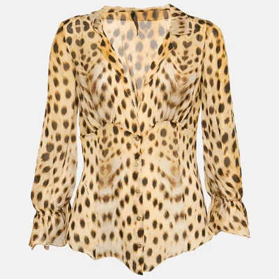 Pre-owned Roberto Cavalli Brown Leopard Print Silk Blouse M